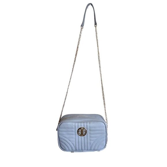 Blue Quilted Crossbody Bag Gold Chain Square Shoulder Bag Stylish Small - Picture 1 of 16